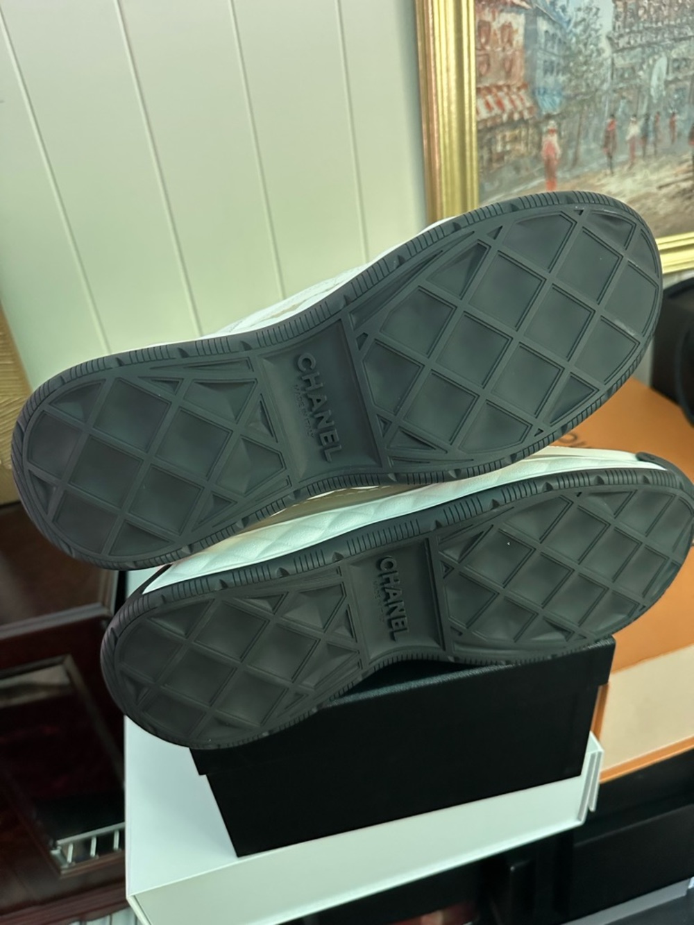 CHANEL White and Black Women's Athletic Sneakers with Black Laces - Picture 5 of 7